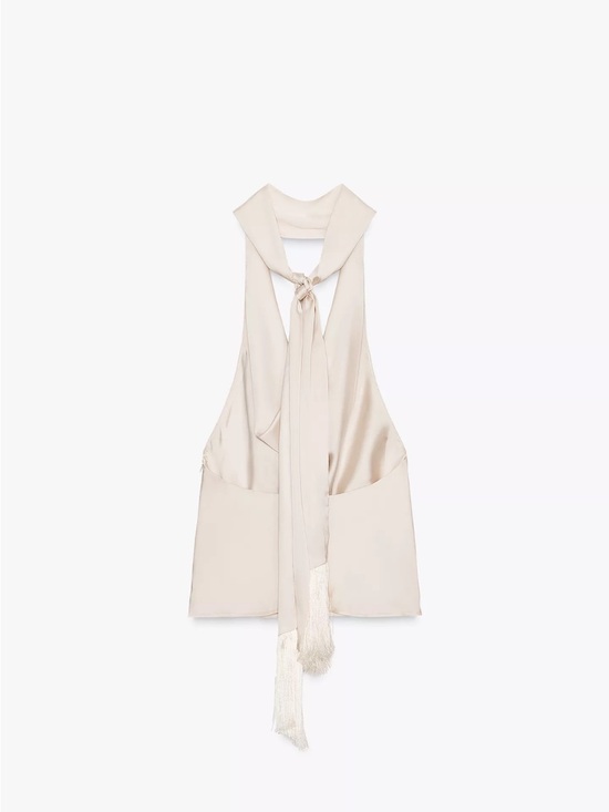 Zara Tops - Zara Cream Halter Neck Tie-Front Blouse